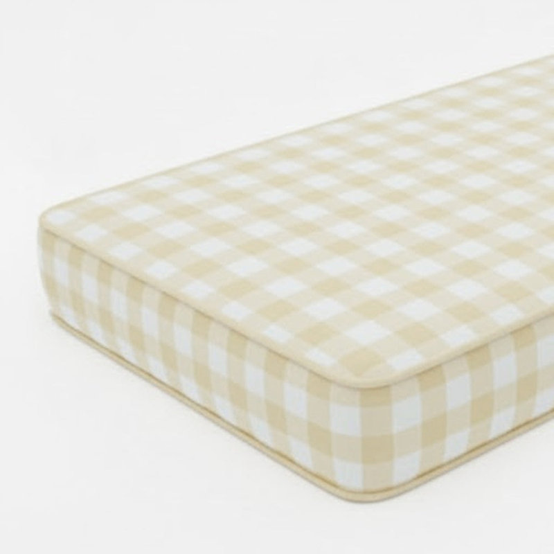 Gingham Pattern Custom Bench Cushion - Water Resistance, 31" W x 15" D, 2", White/Ivory