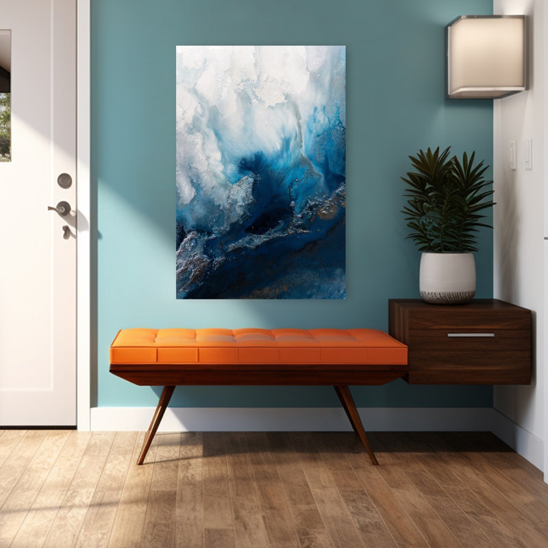 «Seascape Abstraction - Blue Waters Abstract Fish Coastal Landscape», art mural, H 48 po x l 32 po