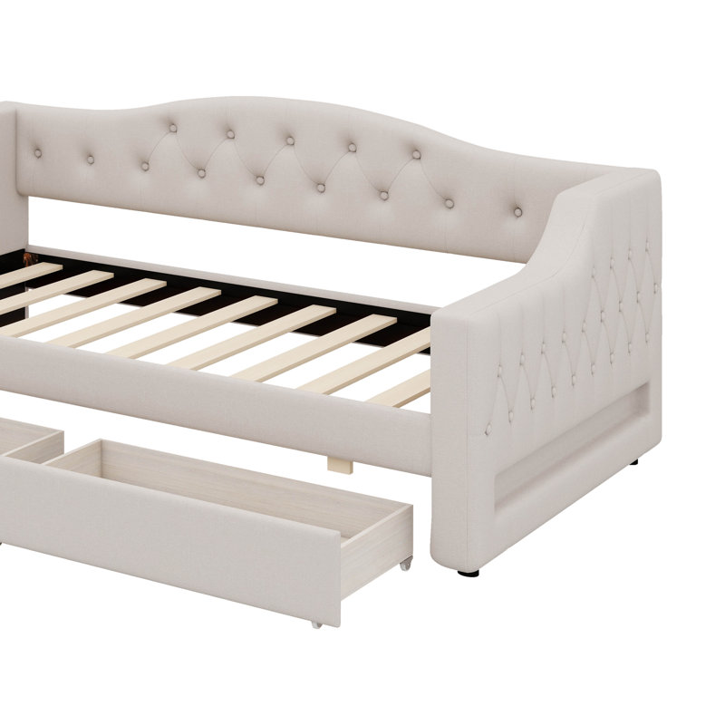 Twin XL Daybed Enhanced With LED Lighting And Dual-Drawer Storage, Beige