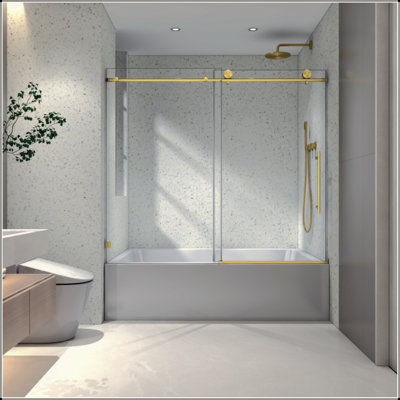Frameless One Fixed And One Shifted Shower Door,70MM 304 Stainless Steel Large Pulleys With Adjustable Soft Closing Function,With Nano Easy Cleaning,Stick Explosion-Proof Menbrance