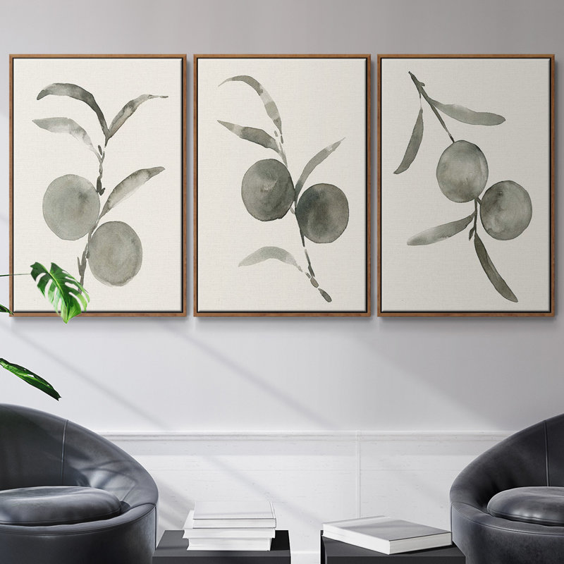 Twilight Oranges I, ensemble de 3 toiles encadrées sur toile, H 36 po x l 72 po, Noyer