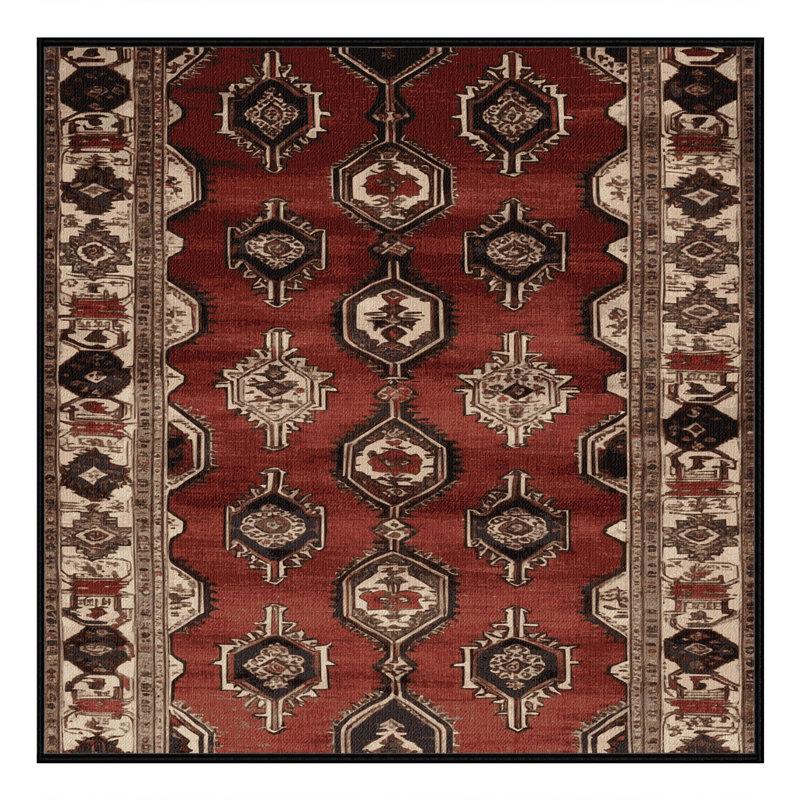 Tapis persan noir lavable à la machine, Carré 4 pi