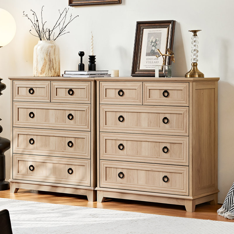 Farmhouse 5 Drawer Dresser For Bedroom, 33.2" Tall Small Dressers & Chest Of Drawers, Rustic Wood Dresser With Metal Handle, Storage Organizer Closet For Living Room, Hallway, Entryway