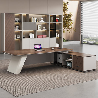 70.87"New Chinese-style luxury brown L-shaped executive office desk