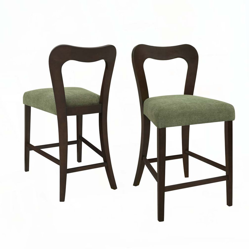 Tabouret de comptoir en bois massif, tabourets de bar, Vert, Marron foncé