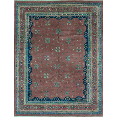Tapis brun, vert et bleu sarcelle noué à la main de haute qualité