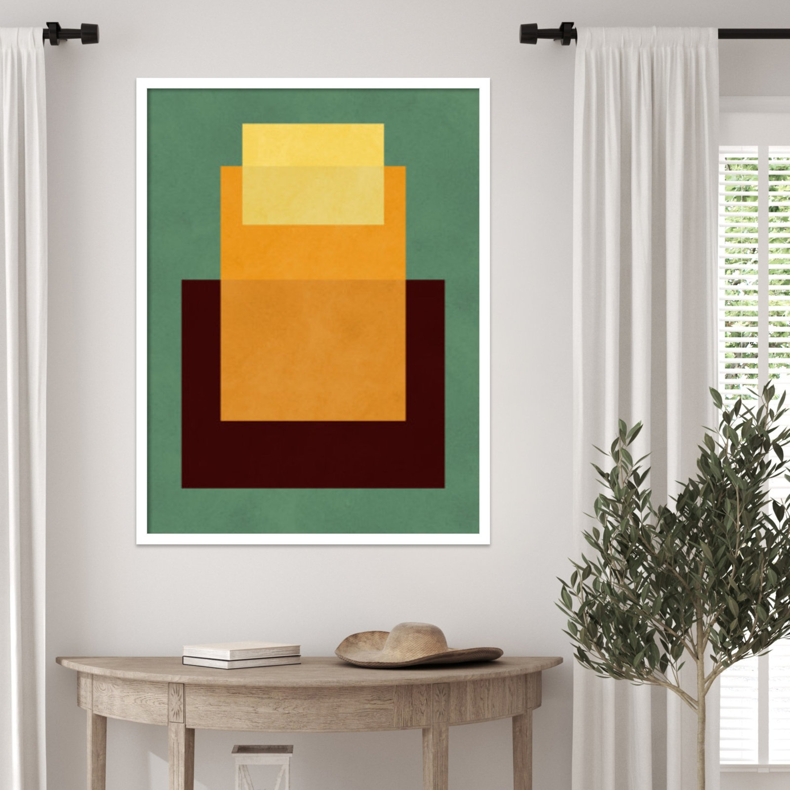 Overlapping Geometry 10 Print, 33" H x 25" W, Green/Orange, White
