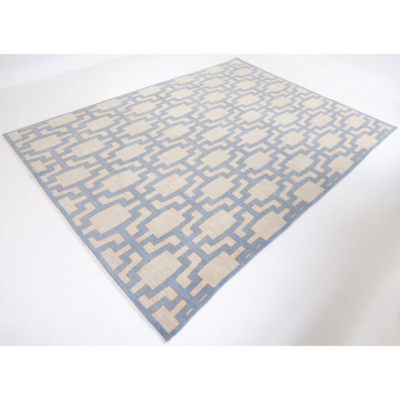 Della Hand Knotted Wool Geometric Area Rug, Rectangle 6' x 9', Blue