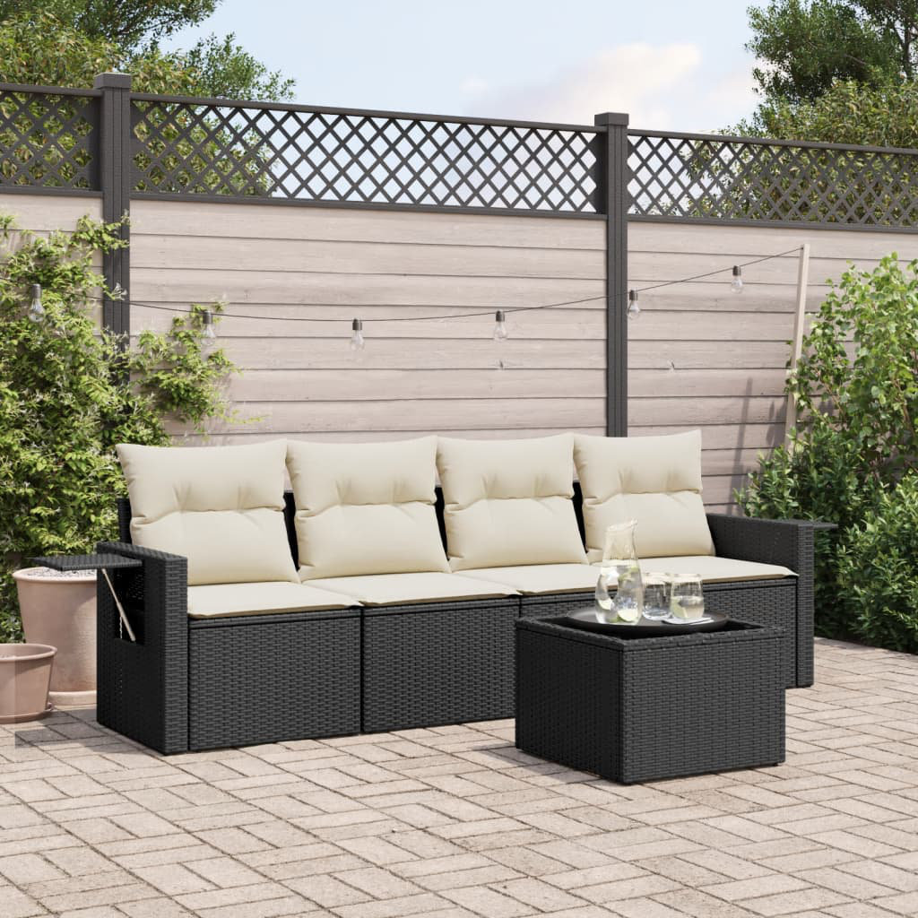 Vidaxl 5-Tlg. Garten-Sofagarnitur Mit Kissen Schwarz Poly Rattan