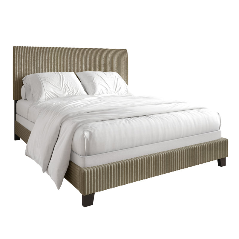 Pravesh Corduroy Upholstered Bed, Full, Gold