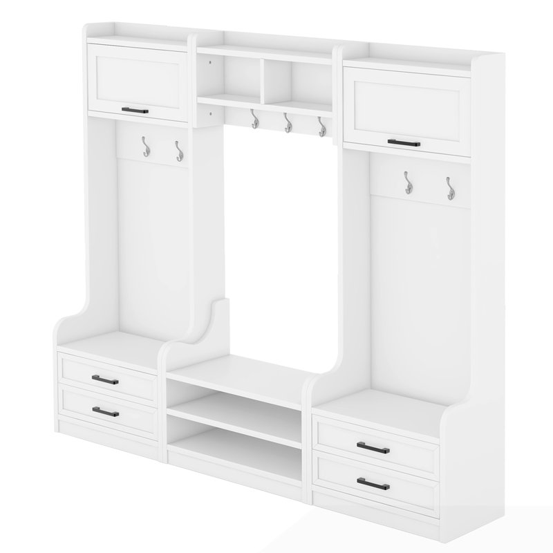 4-in-1 Detachable Hall Tree with Storage and 7 Hooks, White