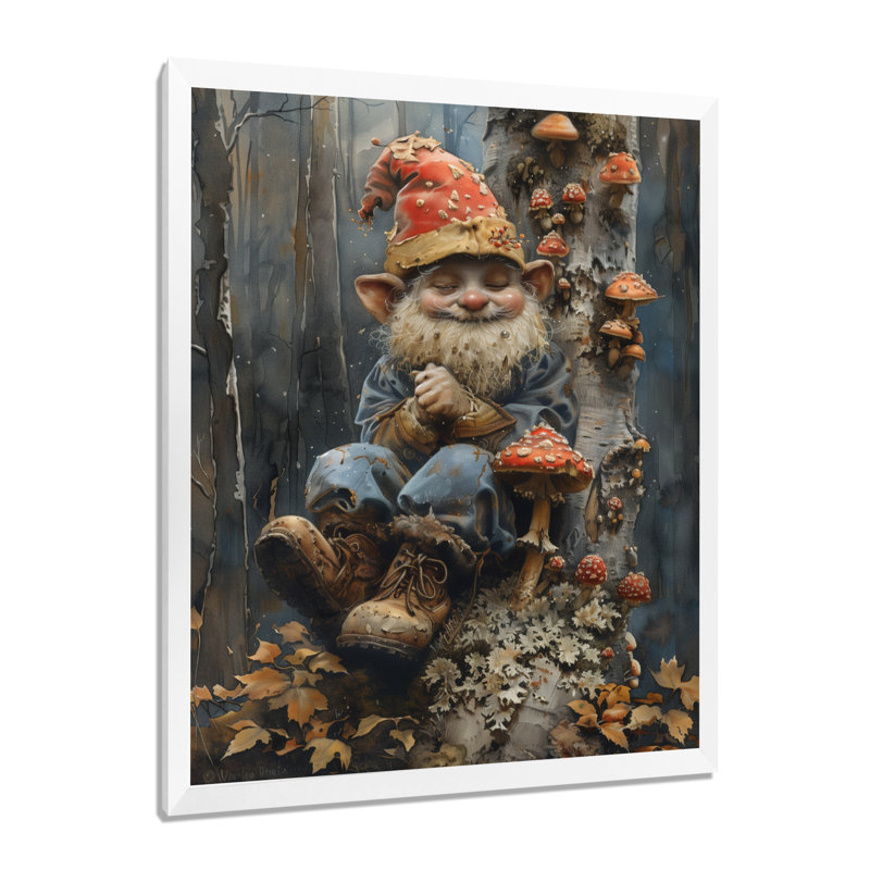 Décoration de mur rouge gnome d'automne fongique - gnome, Cadre photo blanc simple, bois massif, H 30 po x l 40 po