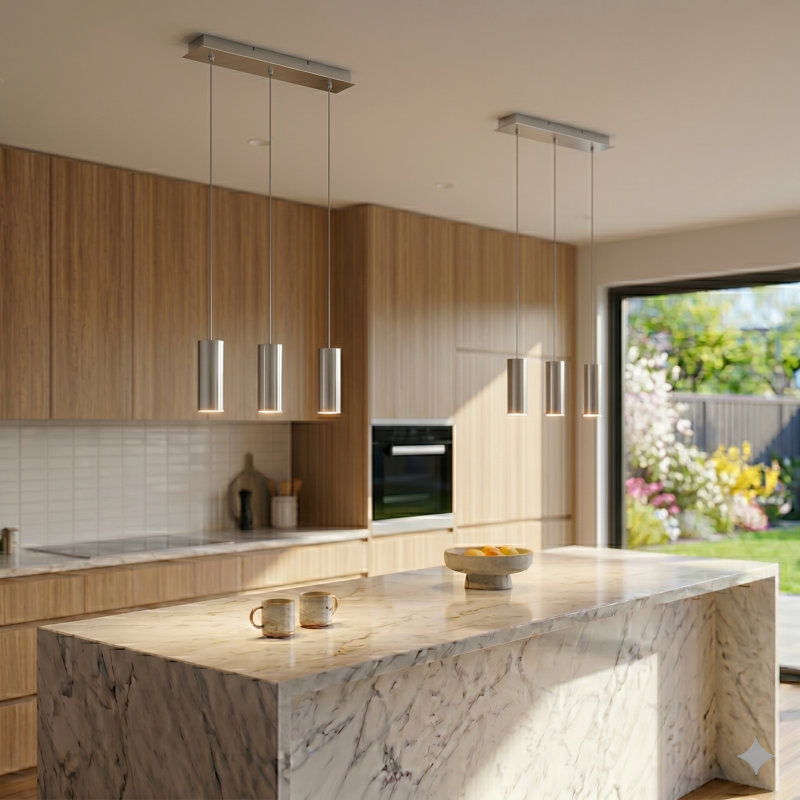 Luminaire suspendu linéaire à 3 lumières pour îlot de cuisine Bludovice, Nickel
