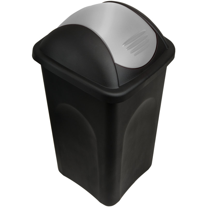 60 Litre Swing Top Trash Can, Black/Silver