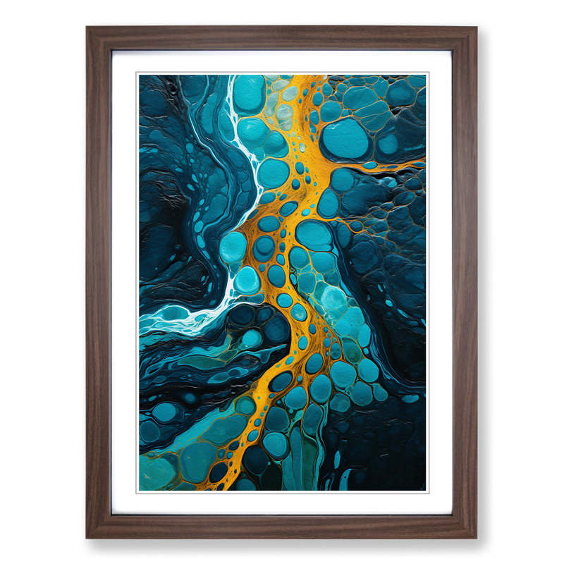 XYZ-FRM-V1223-5454 River Abstract No.2 - Single Picture Frame Print on Wood, Walnut, 34cm H x 25cm W x 2cm D
