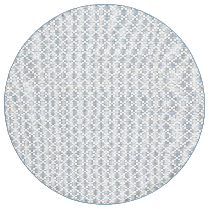 Dejon Hand Woven Wool/Cotton Geometric Rug in Blue/Ivory, Round 6'