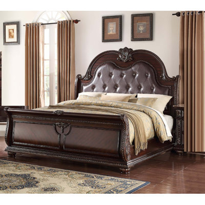 1 lit-bateau tapissier en similicuir de style traditionnel (seulement lit)