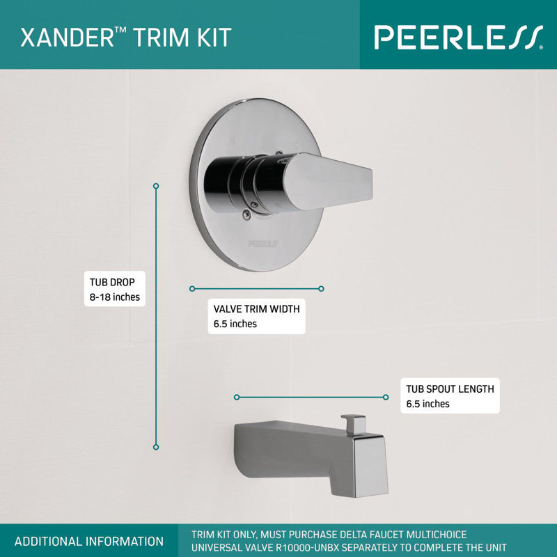Xander Shower Valve Trim Kit with Tub Spout Diverter, Chrome