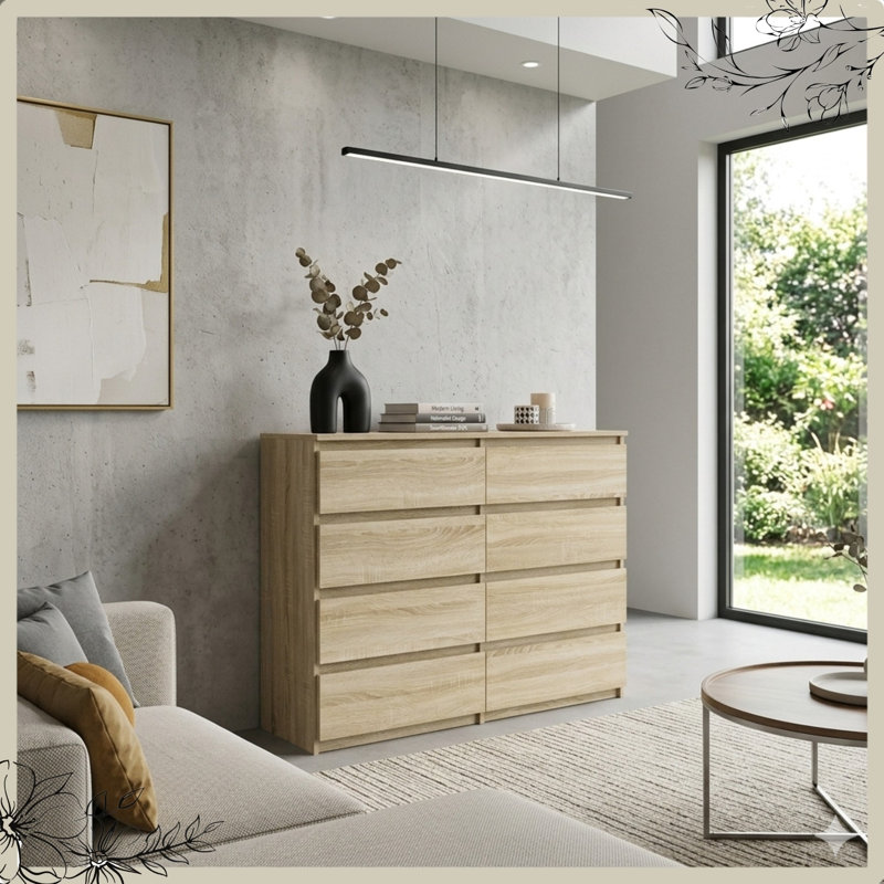 120 cm W Chest of 8 Drawers, Sonoma Oak