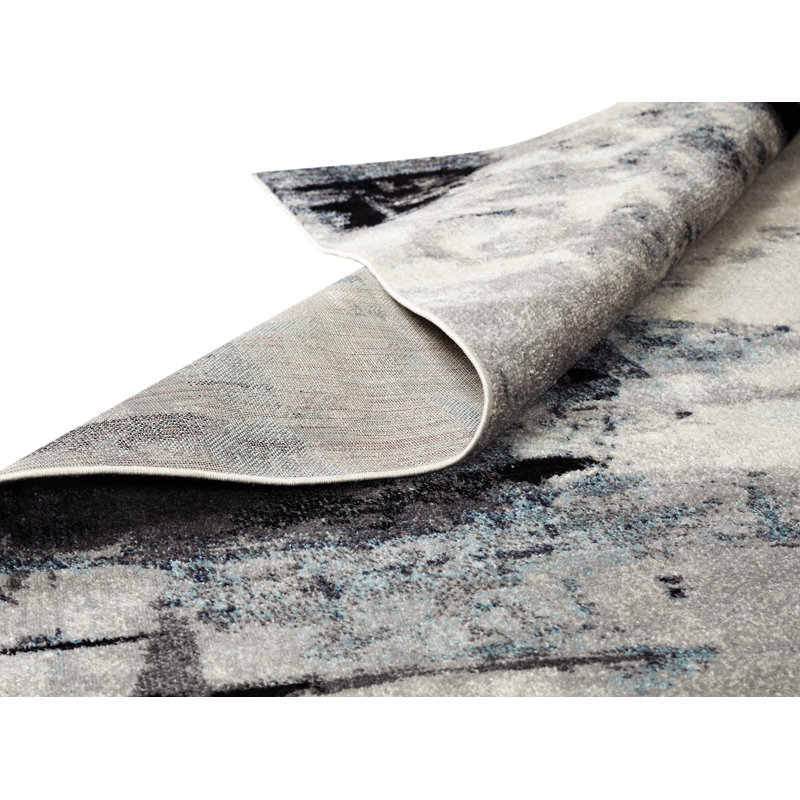 Stotfold Abstract Area Rug in White/Granite, Rectangle 5'3" x 7'6"