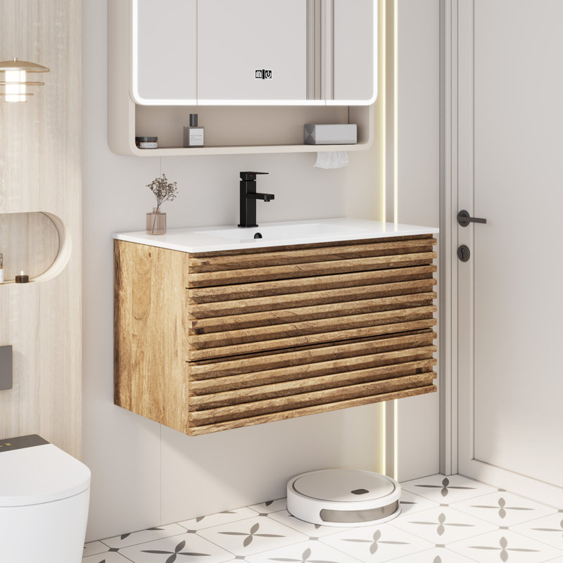  Ensemble de meuble-lavabo simple mural 36 po avec lavabo et robinet 36 po, Chêne