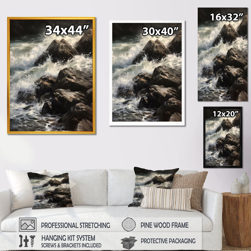" Seaside Wave Crash ", Black Picture Framed, 20" H x 12" W x 1" D
