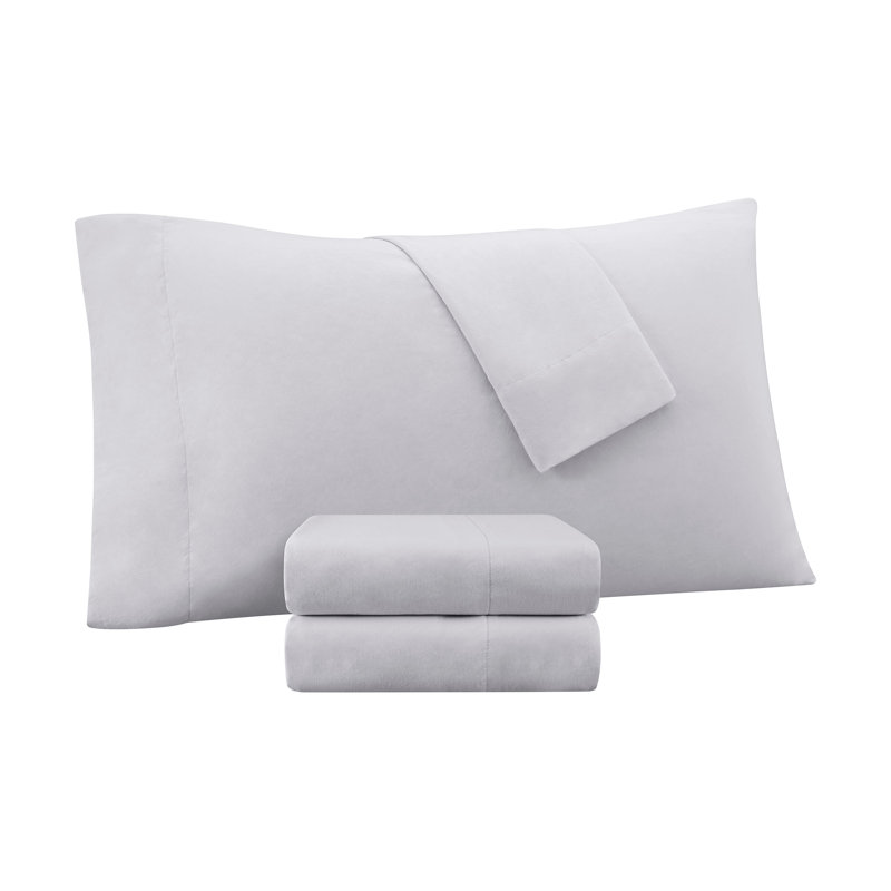 Serta Supersoft Washed Cooling Sheet Set, Includes Bedding Sheets and Pillowcases, Light Gray