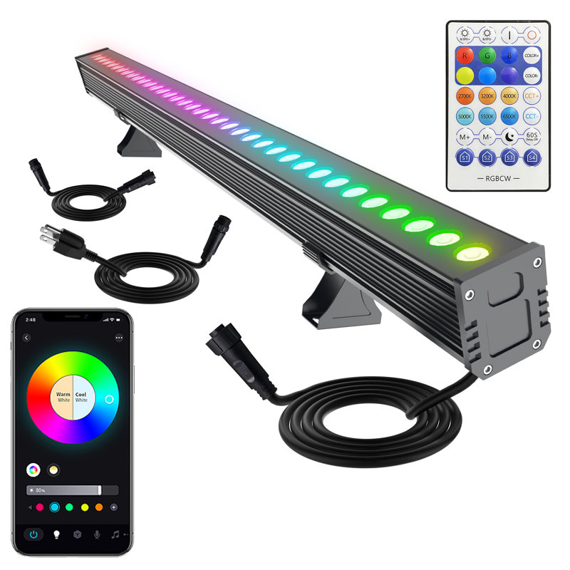 Linkable RGBCW LED Wall Washer Light, IP65 Waterproof Color Changing Light Bar for Outdoor Wall Wash, 180W Dimmable Uplight with APP & RF Remote Control, Music Sync, Timer