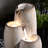 Ivory Ceramic Tiered Leaf Cascade Fountain, Decorative Water Fountain with LED Lights and Quiet Pump, Indoor Outdoor Water Feature for Patio, Garden, Deck, Balcony, Office and Home Décor, Relaxing Cascading Water Design-129619027