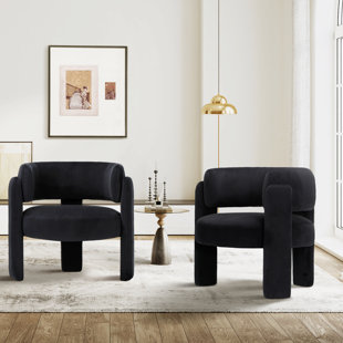 33" Wide Modern Velvet Upholstered 3-Legs Accent Chair (Set of 2)