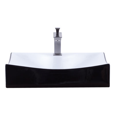 Novatto 15.75'' Glossy Black Ceramic Rectangular Bathroom Sink with Faucet