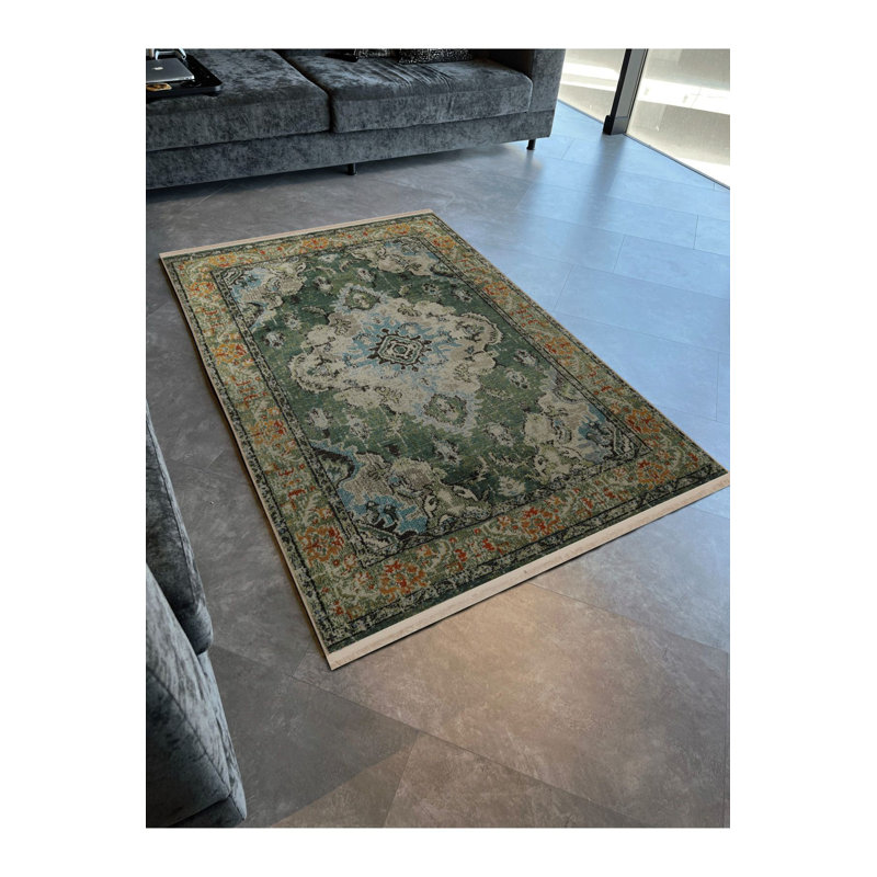 Tapis décoratif multicolore vert, Sous-tapis rectangulaire de 3 pi 3 po x 4 pi 11 po