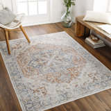 Beliveau Kips Bay Oriental Machine Woven Area Rug in Orange/Light Blue/Beige