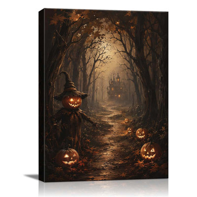 Halloween Wall Art, Pumpkin Scarecrow and Haunted Forest Halloween Pictures 30x40cm