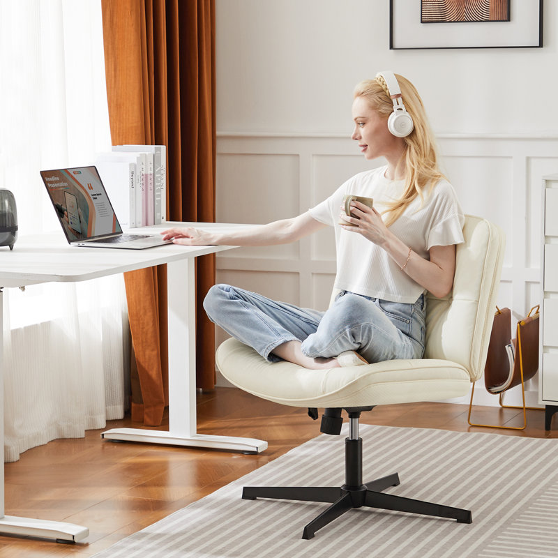 Chaise de bureau pivotante à 360 °, réglable en hauteur et à pieds croisés, Blanc