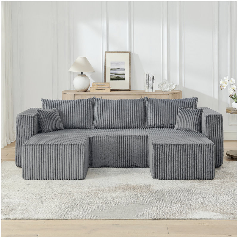 Canapé modulaire compact en velours côtelé modulaire compact avec un style minimaliste moderne, Gris
