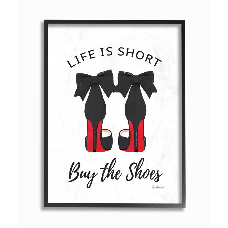 « mode motif chaussures noir mots black », impression, H 20 po x l 16 po, Giclée encadrée noir minuit
