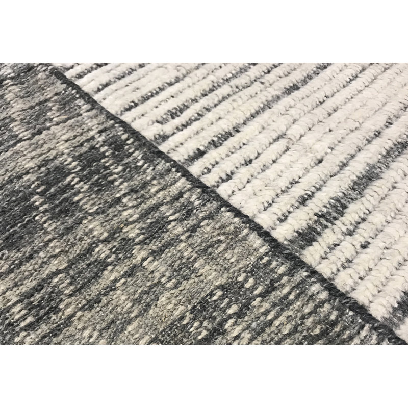 Hand-Knotted High-Quality Ivory and Charcoal Area Rug