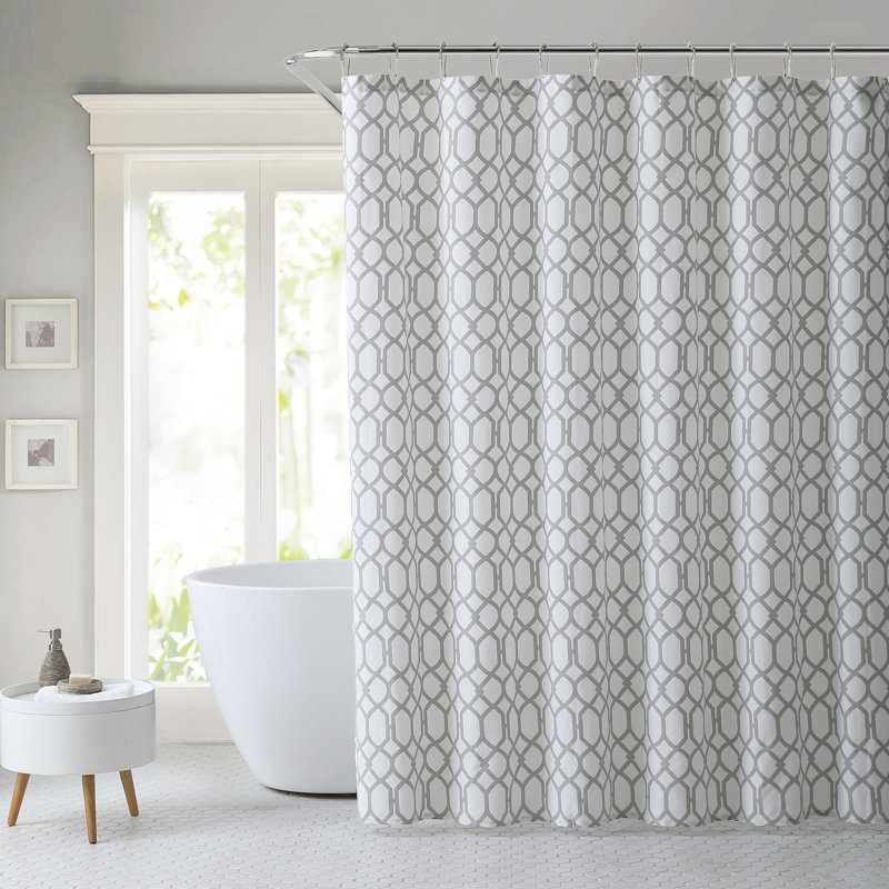 Shoreline Cotton Geometric Single Shower Curtain, Gray