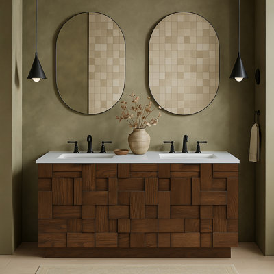 Meuble-lavabo mural en pierre d'ingénierie et en bois massif Leonardo
