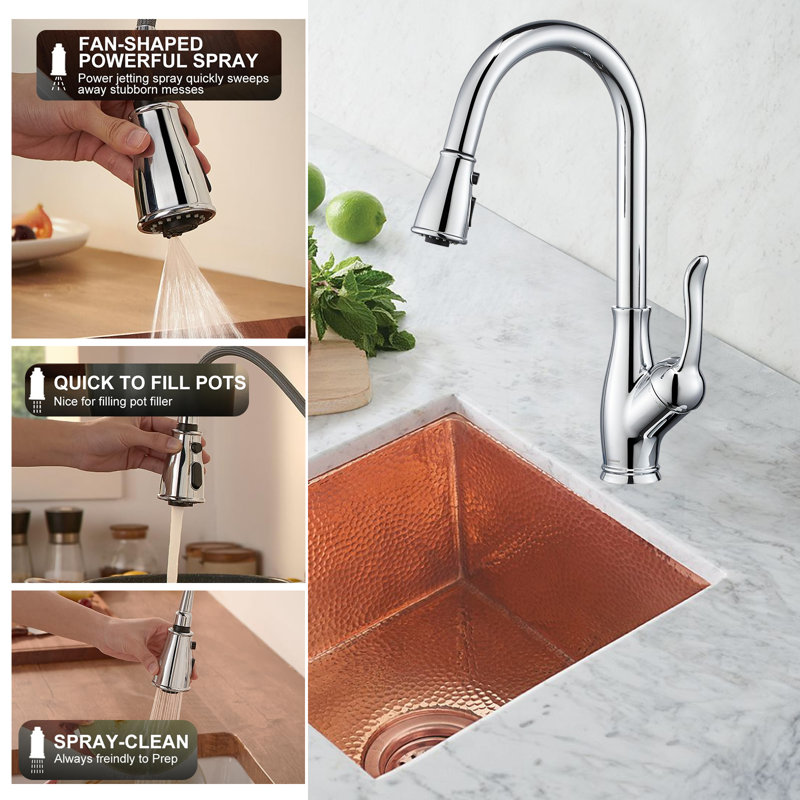 Kitchen Faucet With Pull-Down Sprayer, Kitchen Sink Faucet With Magnetic Butt Spray 3 Function, 1 Hole And 3 Holes, Chrome