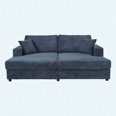 86.5" Oversized Loveseat Chaise Sectional In Corduroy With USB Ports, Cup Holders & Pillows