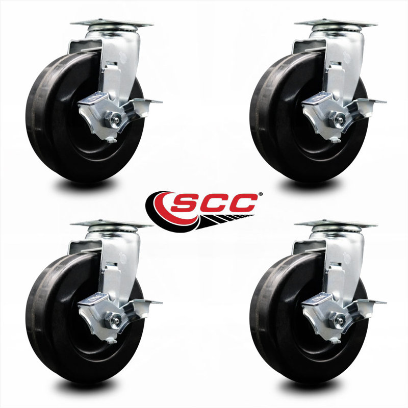 6 Inch Phenolic Swivel Caster Set with Roller Bearings and Brakes SCC