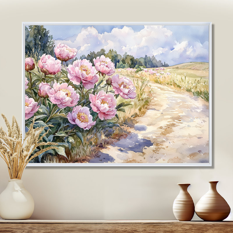 Pe pivoines le long de la ferme, entrée I - pivoines, reproduction sur toile encadrée, H 30 po x l 40 po, Blanc