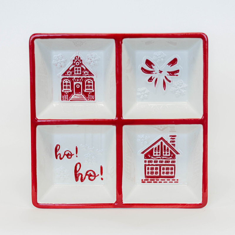 Christmas Themed With 4 Dividers Tray, Multicolor Red
