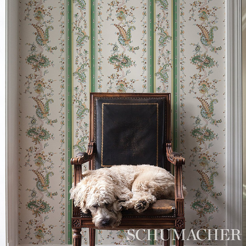 Elena Paisley Stripe Wallpaper, Green