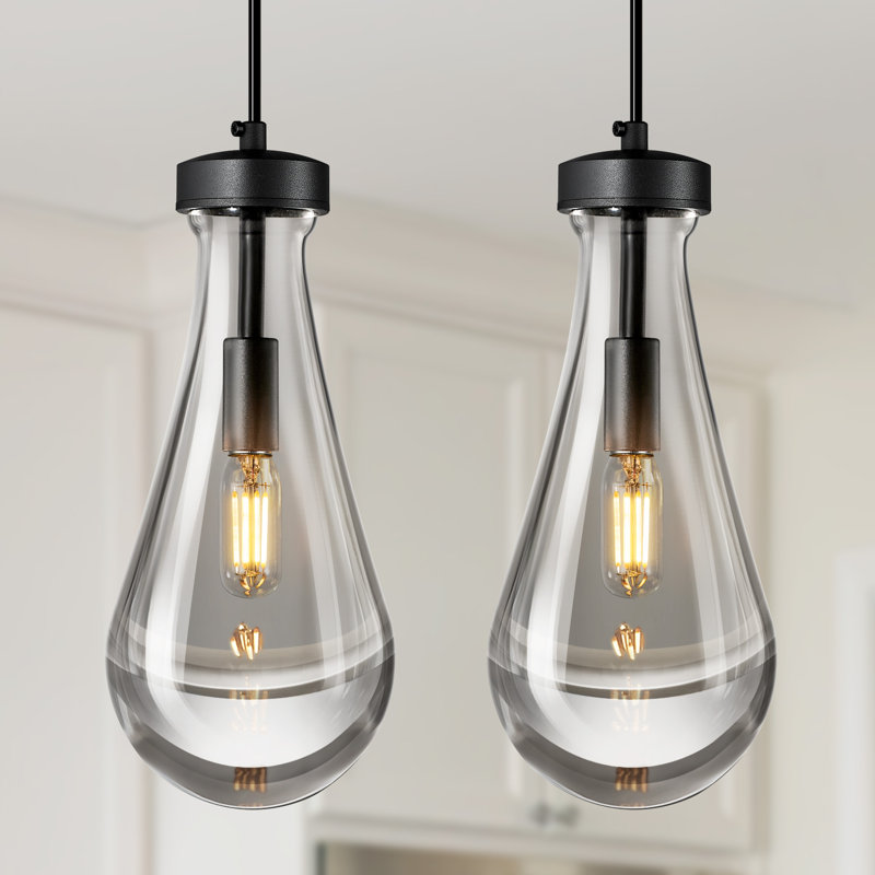 Luminaires suspendus en goutte d'eau Eduardo, Noir mat