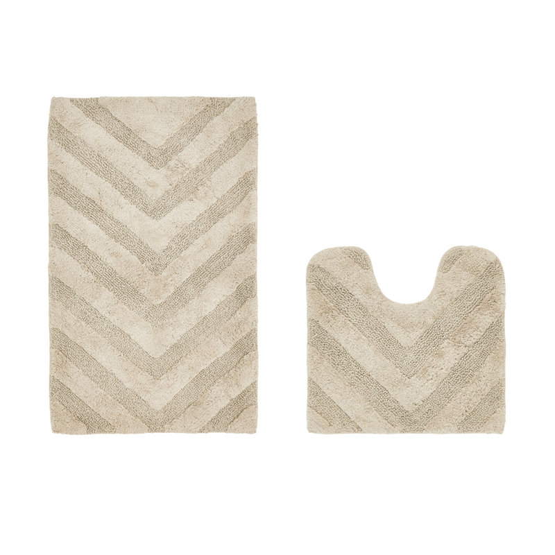 Annaclara Premium 100% Cotton 2 Piece Bath Rug Sets with Non-Slip Backing, Machine Washable, Luxurious Chervon Pattern Super Absorbent & Tufted Weave Bath Mat for Bathroom, Shower, and Tub