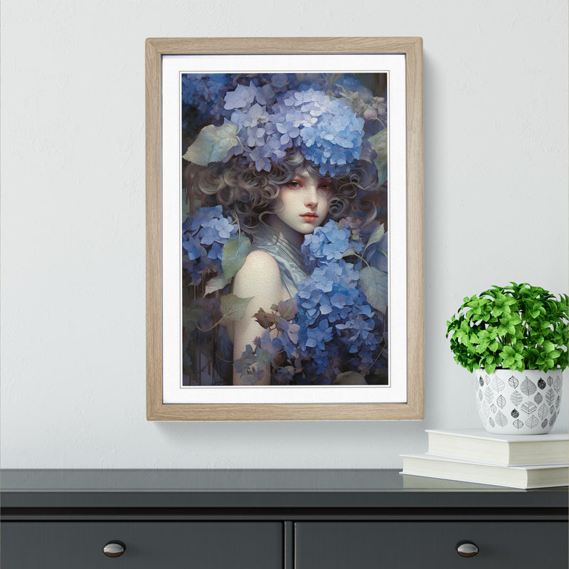 Hydrangea Tachisme - Framed Print, 46cm H x 34cm W x 2cm D, Oak Framed
