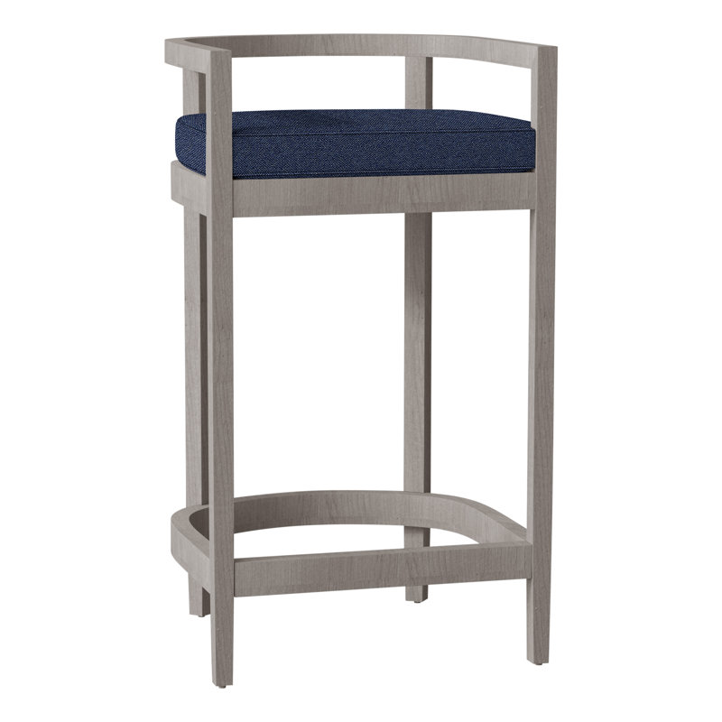 Santa Barbara Patio Bar Stool with Cushion, Welt, Oyster Teak, Intermix Indigo